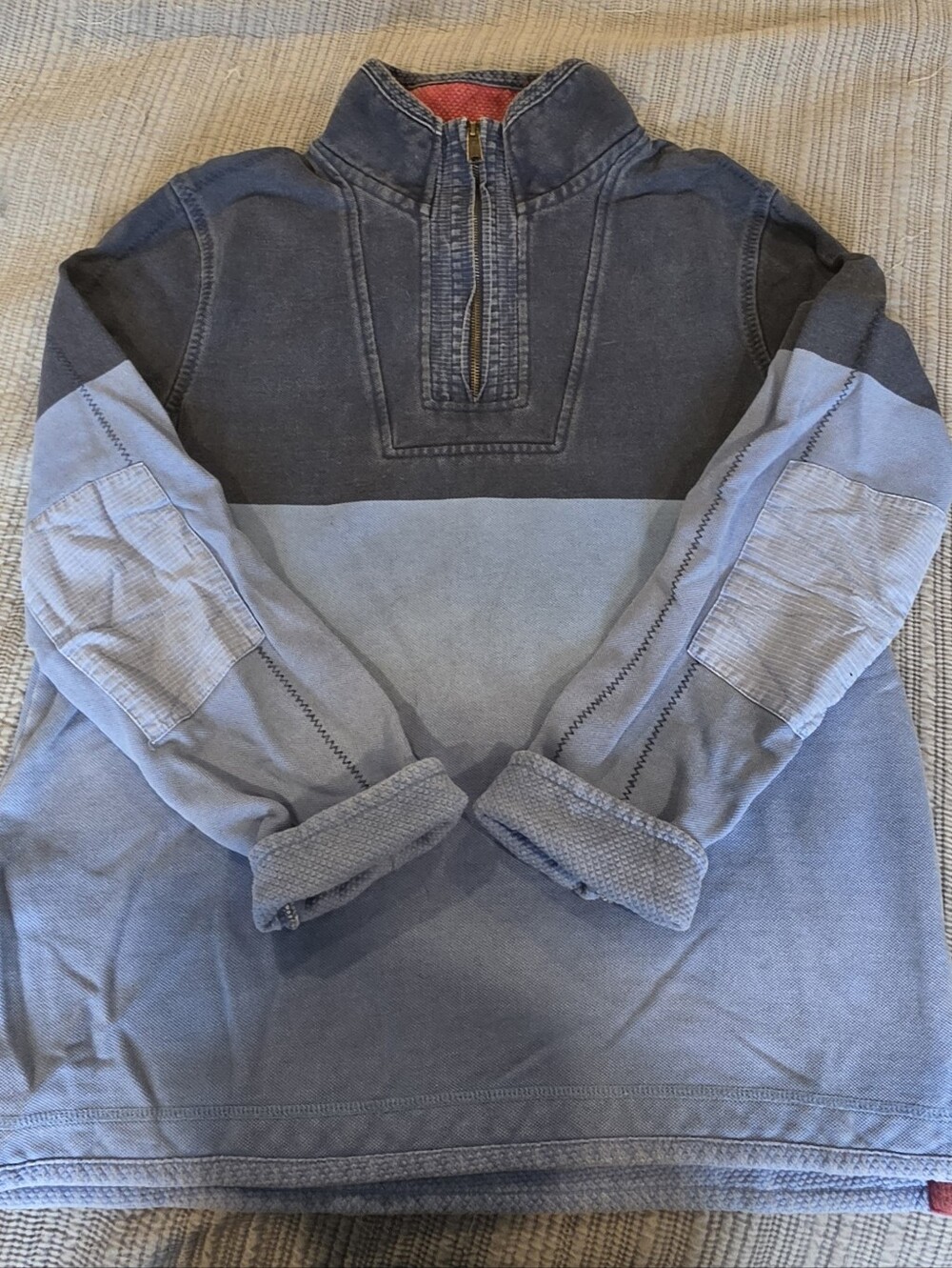 Fat Face Men's Two-Tone Zip-Up Sweater in Dark and Light Blue